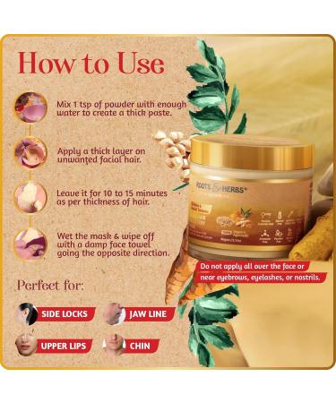 Chickpea & Kasturi Turmeric Facial Hair Removal Powder - Ayurvedic Depilatory Mask for Men & Women - Effective for Chin Jawline & Upper Lips - 2.11oz Roots & Herbs - Buy Online on GoSupps.com