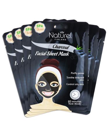 Korean Face Mask Sheet Charcoal Black Facial Mask for Oily Skin and Pores 6 pack