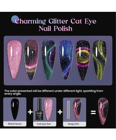 Mizhse Cat Eye UV Gel Nail Polish Set - 6 Vibrant Colors 9D Effect DIY Nail Art | Glitzer & Reflection | 10ml - Buy Online on GoSupps.com