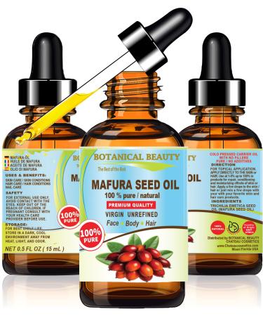 Botanical Beauty MAFURA SEED OIL 100% Pure Natural Undiluted Virgin Unrefined Cold Pressed Carrier Oil. 0.5 Fl.oz.- 15 ml. for Face Skin Body Hair Nails. Rich in Vitamin C Vitamin E