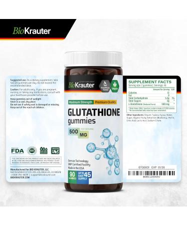 BIO KRAUTER L-Glutathione Gummies - 500 mg - 90 Vegan Chews - Reduced Glutathione Supplement - Antioxidant Supplement 90 Count (Pack of 1) - Buy Online on GoSupps.com