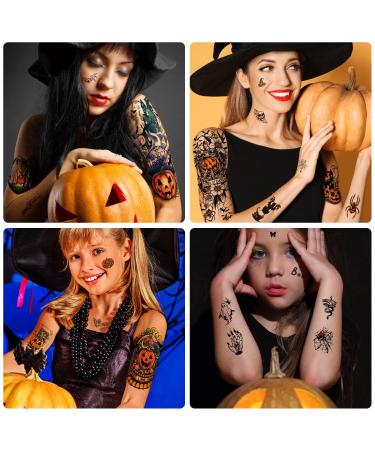 Halloween Full Arm Temporary Tattoos - Pumpkin & Spider Design | 44 Sheets | Horror Theme Party Decorations - Buy Online on GoSupps.com