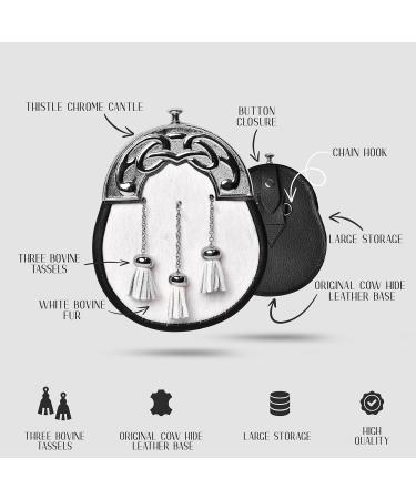 HIGHLAND REDSTONE Sporran Kilt for Men Premium Leather Quality Scottish Bovine Sporran with Chain Belt Kilt Accessories White Chrome - Buy Online on GoSupps.com