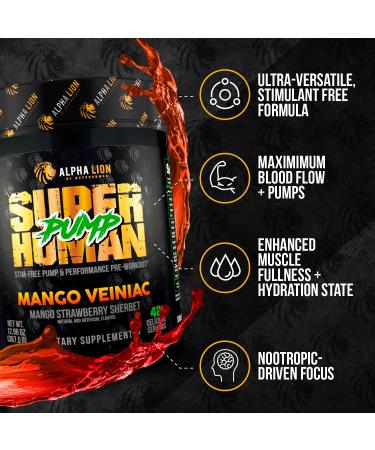 Alpha Lion Pump Stimulant-Free Preworkout for Balloon-Like Muscle Fullness - Mango Veiniac - Buy Online on GoSupps.com