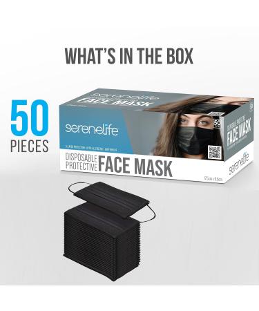 Buy SereneLife 50 Count Disposable Face Masks | Breathable 3-Ply Black Masks for Adults | Comfortable Non-Woven Fabric | Daily Use & Easy Disposal - Buy Online on GoSupps.com