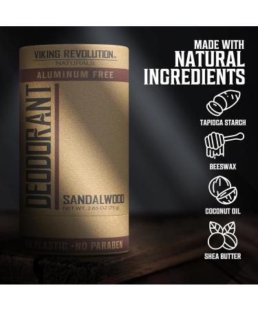 Viking Revolution Sandalwood Deodorant for Men - Deodorant Men Aluminum Free with Shea Butter and Tapioca Starch - Mens Deodorant Stain- Free and Baking Soda-Free - Natural Deodorant for Men (2.65oz) Sandalwood 2.65 Ounce (Pack of 1) - Buy Online on GoSupps.com