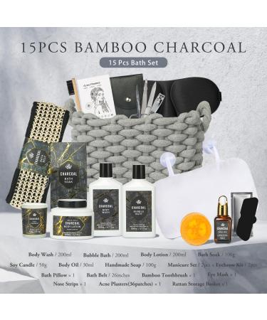 Gift Set for Men & Women 15pcs Spa Basket Set - Bamboo Charcoa - Buy Online on GoSupps.com