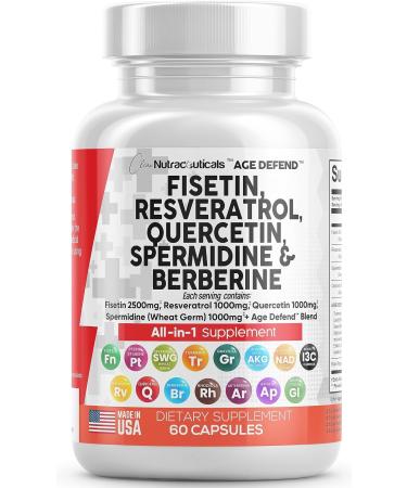 Fisetin 2500mg Quercetin 1000mg NMN Resveratrol 1000mg with Spermidine Wheat Germ Extract 1000mg - Healthy Aging Support Supplement Adults for Longevity with Berberine, Collagen, Rhodiola, Apigenin
