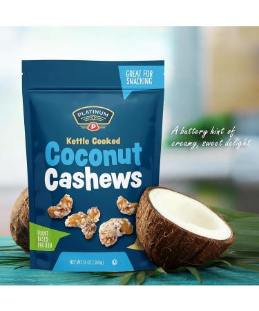 Platinum Kettle Cooked Coconut Cashews - Plant-Based Protein Snack | Healthy Fiber | 13 oz Resealable Pouch for Home Office Gym & School - Ship Internationally - Buy Online on GoSupps.com