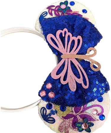 Encanto Mirabel & Isabella Sequin Minnie Mouse Inspired Alice Headband With Big 5" Sequin Top Bow Handmade White Blue - Buy Online on GoSupps.com