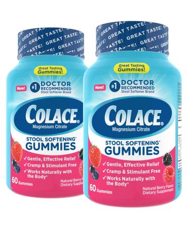 Colace Stool Softener Gummies Gentle Dependable Constipation Relief Magnesium Citrate Gummies No.1 Doctor Recommended Stool Softener Brand Berry Flavored 60ct (Pack of 2) 60 Count (Pack of 2)