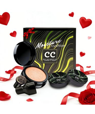 Mushroom Head Air Cushion CC Cream Gift Set for Women 1 Full-Size Makeup Foundation with 2 Refills & 1 Special Mushroom Head Puff Valentines Day Gifts for Her (Medium) 3PCS Medium (Gift Set)