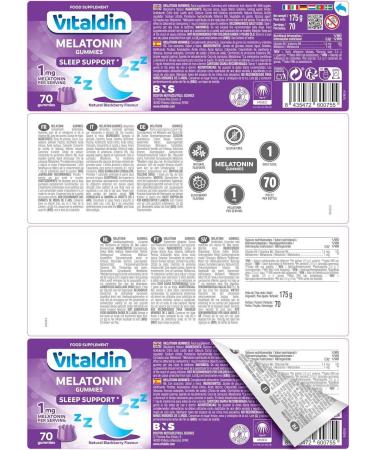 VITALDIN Melatonin Gummies - 1mg per dose - 70 gums (for 2 months) Blackberry Flavor - Helps Improve Sleep Quality - Gluten Free - for Kids and Adults - Buy Online on GoSupps.com