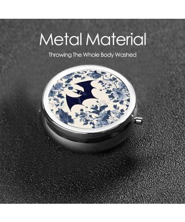 Bat Pattern Round Pill Box - 3 Compartment Mini Decorative Travel Organizer for Pills & Vitamins - Buy Online on GoSupps.com