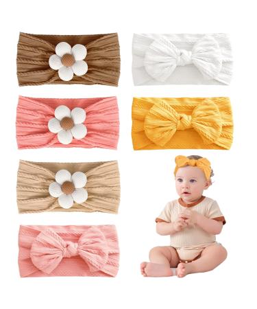 Uwiyo 6 pieces baby turban headband nylon frontal ligaments for girls loop headband flower headband baby soft hair straps elastic baby turban headband for newborns toddlers