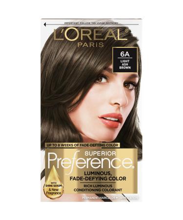L'Oreal Paris Superior Preference Fade-Defying + Shine Permanent Hair Color  6A Light Ash Brown  Pack of 1  Hair Dye 6A Light Ash Brown 1 Count (Pack of 1)