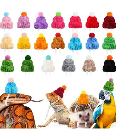 20 Pcs Pet Snake Hat with Adjustable Elastic Chin Strap, Small Reptile Animal Hamster Knitted Hat Pompon Mini Hats for Pets Snake Ball Python Lizard Guinea Pig Chameleon Iguanas Accessories Decoration