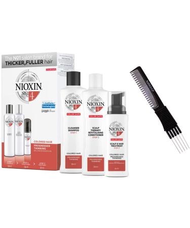 fragile hair NlOXlN System 1 LARGE STARTER KIT for Natural Hair & Light Thinning 3-piece TRIO Kit (w/ Sleek Premium Carbon Teasing Comb) Boost Fine Hair (System 4 TRIAL KIT (5 oz + 5 oz + 1.7 oz))