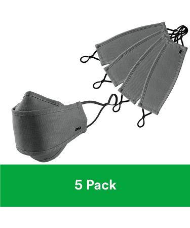 3M Daily Face Mask 5 Pack Gray - Reusable Washable Lightweight Cotton Fabric with Adjustable Ear Loops - Buy Online on GoSupps.com