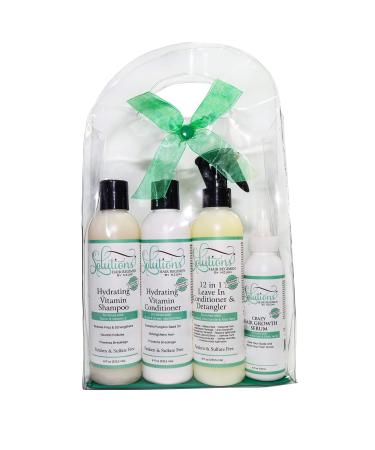 Nzuri Solutions Hair Regimen Hydrating Shampoo 8oz Hydrating Vitamin Conditioner 8oz 12 in 1 Leave in Conditioner and Detangler 8oz Crazy Hair Growth Serum Essential 4oz. Alopecia Hair Care Kit