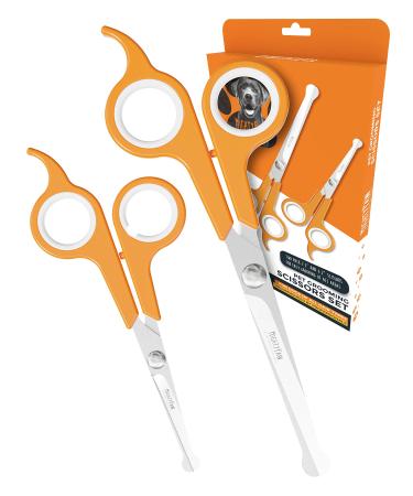 Mighty Paw Dog Grooming Scissors (2 Pack) | Professional Ergonomic Pet Grooming Scissors with Rounded Safety Tips & 2mm Sharp Stainless Steel Blades. for Body, Paw and Face Hair Trimming Orange