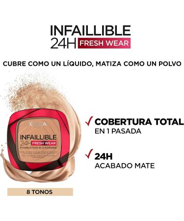L'Or al Paris Infallible 24H Fresh Wear Foundation in a Powder Full-coverage Longwear Weightless Smooth Finish Water-proof and Transfer-proof 130 True Beige 130 True Beige 9 g (Pack of 1) - Buy Online on GoSupps.com