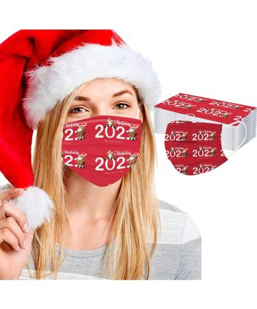 BEUU 30PCS 2021 Happy New Year Adults Disposable Face Macks Adults Christmas 3Ply Face Macks Cute Print Breathable Face Balaclava - Buy Online on GoSupps.com