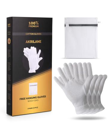 Cotton Gloves for Dry Hands, Moisturizing Gloves Overnight, Eczema Treatment, Skin Spa Therapy, Cosmetic Jewelry Inspection Premium Quality (2 Pairs) 2 Pair (Pack of 1)