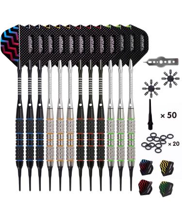 Darts Plastic Tip - Professional Soft Tip Darts Set for Electronic Dartboard 12 Pcs 18 Grams with 50 Extra Tips 24 Flights 2 Flight Protctors and Tool Kit Gift Darts New - Buy Online on GoSupps.com