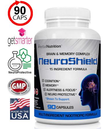 NeuroShield, Brain Supplement a Nootropic Brain Booster and Memory Supplement, Contains Huperzine A, Ginko Biloba, Bacopa Plus Antioxidants for Brain Health, Multi-Ingredients, 1 Bottle, 90 Capsules - Buy Online on GoSupps.com