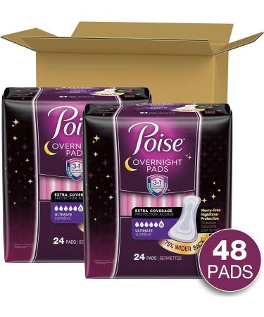 Poise Overnight Incontinence Pads for Women - Ultimate Absorbency - 24 Count (Pack of 2) - Packaging May Vary - Buy Online on GoSupps.com