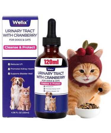 4oz Wellix Natural Cat & Dog UTI Treatment Drops Cat & Dog Urinary Tract Infection Treatment - Cranberry & D-Mannose for Dogs & Cats - Kidney Health Supplement