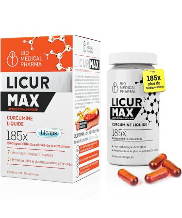 High Dosed Curcumin – 185x Higher Bioavailability – Mizellar Strong Curcumin – 1 Daily Vegan Capsule – Equivalent to 6,600 mg Turmeric Powder – Licur Max 30 Monthly Pack