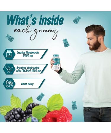 Creatine & BCAAs Pre Workout Gummies | 5000mg Creatine Monohydrate | Muscle Recovery | Protein Supplement for Men | Sugar-Free | UK Formulated - Buy Online on GoSupps.com