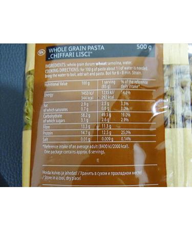 Whole Grain CHIFFARI LISCI Pasta Dry 100% Durum Wheat Premium Semolina Macaroni Tartu Mill Nr 183 (x2 CHIFFARI LISCI 500g) 1Kg - Buy Online on GoSupps.com