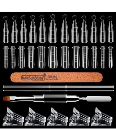 240 Pieces Poly Extension Gel Dual Nail Form Stiletto Nail Molds Coffin False Nail Extension Form with Dual-Ended Nail Brush Nail File 5 Pieces Nail Form Clips for Manicure Nail Design Salon Home DIY