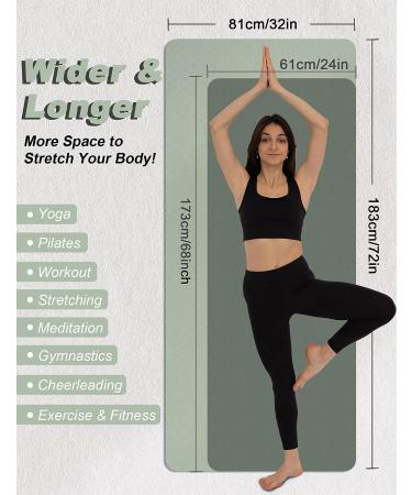 Extra Wide & Thick Yoga Mat 72x32x1/3 - Non Slip Double-Sided TPE Mat for Yoga, Pilates & Home Workout - Matcha Green & Graphite Grey - Buy Online on GoSupps.com