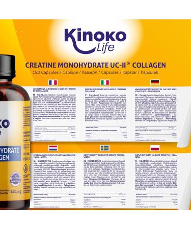 Kinoko Life Creatine Monohydrate 3000mg with UC-II Collagen 180 Capsules Pure Micronized Creatine Monohydrate Creatine Capsules for Joints and Bodybuilding Pre Workout Preworkout - Buy Online on GoSupps.com