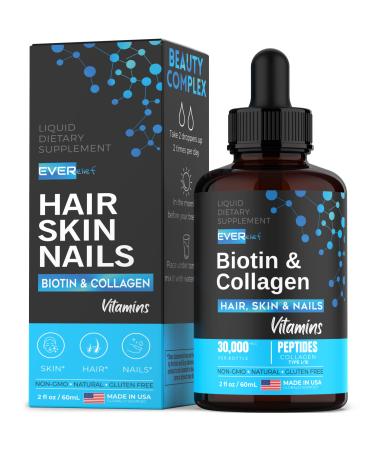 Liquid Collagen & Biotin Drops 30 000mcg for Hair Growth - Made in USA - Natural Biotin and Collagen Supplements for Hair Skin & Nails - Liquid Biotin Hair Vitamins for Men & Women - 2 fl oz