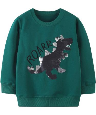 Kids Dinosaur Sweatshirt - Long Sleeve Cotton Jumper for Boys & Girls, 6-7 Years, Green - Buy Online on GoSupps.com