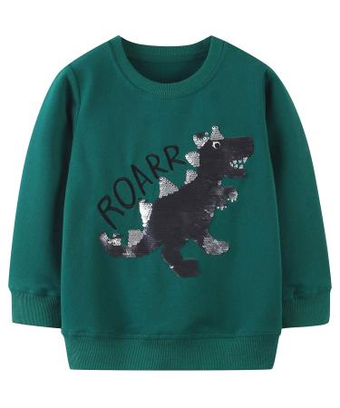 Boys Sweatshirt for Kids Dinosaur Jumper Cotton Casual Top Long Sleeve Pullover T-Shirt Toddler Girls Shirts Baby Clothes 1-8 Years 2-3 Years Green 01