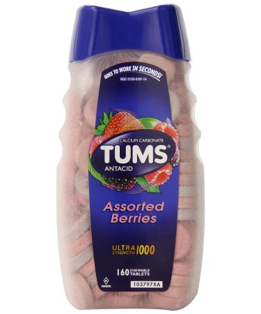 Tums Ultra Strength 1000 ,Antacid Chewable Tablets Assorted Berries 160 Count (Pack of 24)