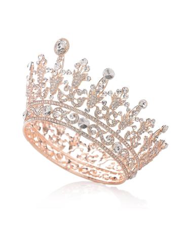 SWEETV Crystal Queen Crown for Women - Full Round Birthday Tiara Cake Topper for Pageant, Prom, and Wedding - Rose Gold - Buy Online on GoSupps.com