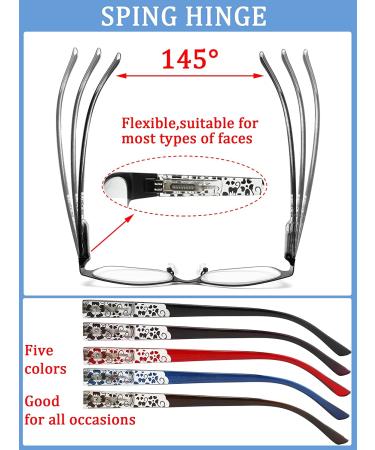5 Pack Blue Light Blocking Reading Glasses for Women - Fashion Metal Full Frame Computer Readers with Spring Hinge, Anti UV/Glare/Eyestrain, Mix Colors - 3.5X Magnification - Buy Online on GoSupps.com