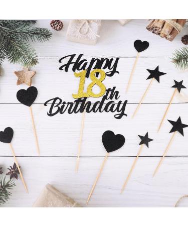Alegre 18th Birthday Cake Topper Set - 9 Piece Black Gold Decorations for Boys & Girls - Perfect for 18 Years Celebration - Buy Online on GoSupps.com
