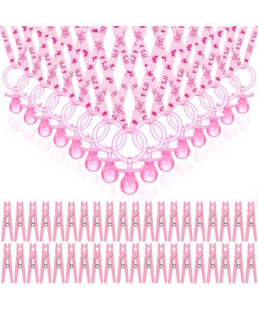 Coume 48 Acrylic Necklace Baby Pacifier Party Favors 48 Clothes Pins Plastic Clothespins Baby Shower Decorations for Party Supplies (Pink)  96