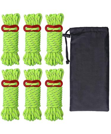 Hikeman 4mm Outdoor Guy Lines Tent Cords Lightweight Camping Rope with Aluminum Guylines Adjuster Tensioner Pouch for Tent Tarp, Canopy Shelter, Camping, Hiking, Backpacking Fluorescent Green