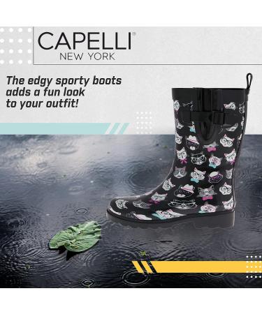 Capelli New York Women's Mid-Calf Rubber Rain Boots - Black Kitty (Size 8) - Buy Online on GoSupps.com