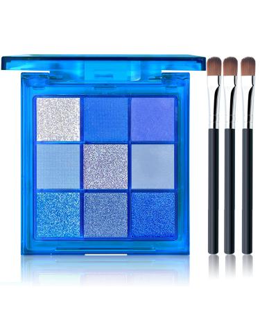 BliBling 9 Colors Blue Eyeshadow Pallete Makeup  Matte Glitter Highly Pigmented Eye Shadow Pallete Waterproof Shimmery Metallic Eyeshadow Set (blue)