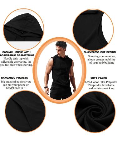 Babioboa Men's Sleeveless Workout Hooded Tank Top - Black, Medium - Buy Online on GoSupps.com